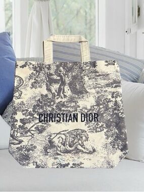 Christian Dior Toile de Jouy Tote Bag - Cream & gray